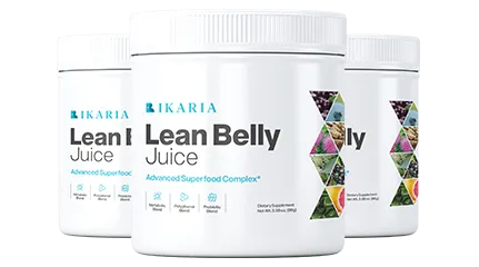 Three bottles of Ikaria Juice metabolic superfood powder